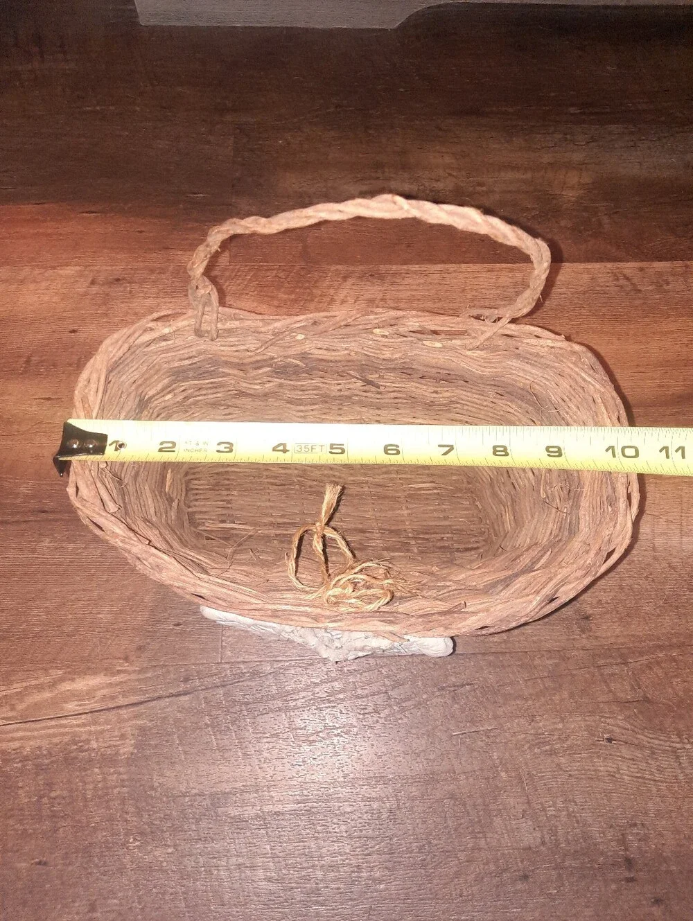 Rustic Woven Brown Basket with Quilt Heart Accent